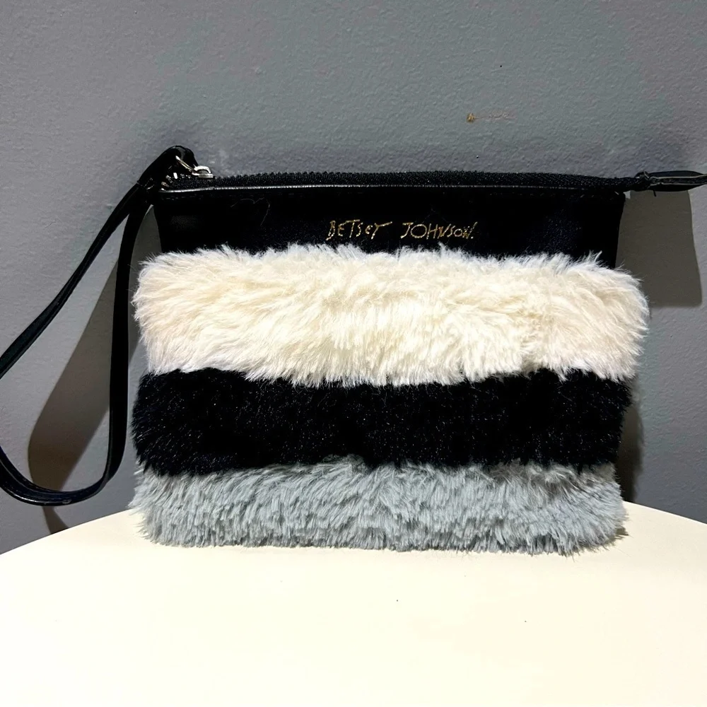 Betsey Johnson Black and Gray Striped Clutch